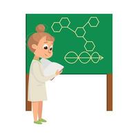 Cute Girl in Laboratory Coat at Blackboard Explainign Molecular Formula Illustration vector