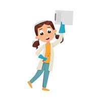 Smiling Girl in Laboratory Coat Cheering About Successful Experiment Result Illustration vector