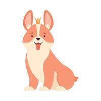 Welsh Corgi with Crown on Its Head in Sitting Pose Illustration vector