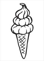 Ice cream in a waffle cone. Doodle illustration vector