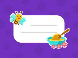Cute Happy Bees Holding White Empty Signboard with Space for Text, Beekeeping Products, Honey Invitation Card, Advertising Banner, Flyer Design Cartoon Illustration vector