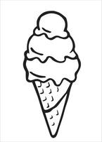 Ice cream in a waffle cone. Doodle style illustration vector