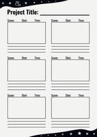 Professional film storyboard. Perfect for Filmmakers, Designers and Animators. Movie storyboard layout, ideal for scene planning. A4 size template for printing vector