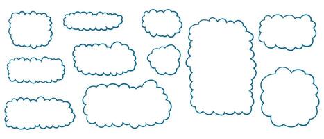 Set of cloudy wave edge frames in blue color. Curved border shapes for text, speech bubbles, or labels. illustration of abstract cloud-like frames. Isolated on white background. vector