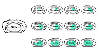 Digital Timer Icons Set Interval Countdown from 0 to 60 Minutes, Workout Interval Timer, Flat Style Countdown Timer Illustration, Minute Progress Clock vector
