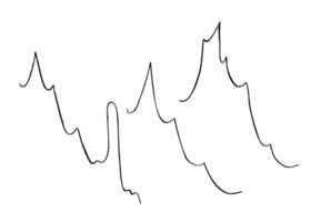 Dynamic black watercolor lines resembling mountain silhouettes, financial graphs, or sound waves isolated background. Abstract organic forms for business data presentation, design project vector
