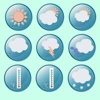 Set of weather icons on light green background vector