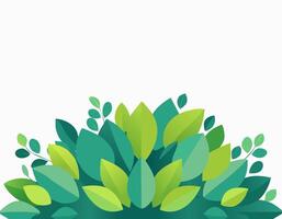 Fresh green foliage bush with layered leaves, simple flat style, large empty white background with copy space, bright nature illustration for decorative eco design. vector
