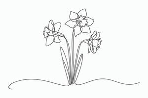 Three daffodils line art minimalist botanical illustration vector