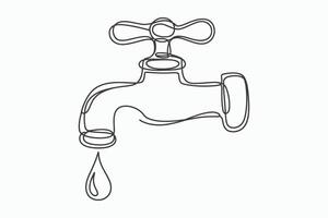 Single line drawing of faucet with water drop vector