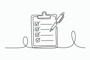 Checklist clipboard with pen one line drawing vector