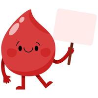 Positive character drop of blood with empty sign in hands vector