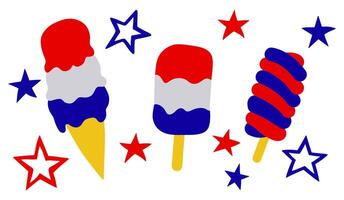 Set of ice cream and stars and elements for American Independence Day vector