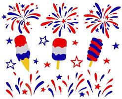 Set of fireworks and elements for American Independence Day. vector