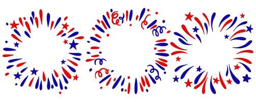 Set of three round frames, American Independence Day fireworks. vector