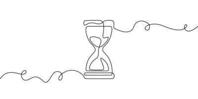 Time line hourglass continuous glass hour sand one watch clock icon. Hourglass line drawing linear past outline illustration abstract concept art logo background sandglass wait single countdown vector