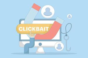 Clickbait concept. strategies to grab viewers' attention. magnetic illustrations that attract users, clicks, engagement, and traffic. strategies to grab viewers' attention. flat design. vector