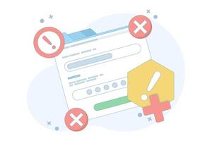 wrong password and username. can't access account. wrong password. forgot password and username. technology and issues. wrong data. flat design illustration in the background. vector
