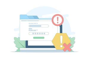 wrong password and username, accessing account denied, wrong password. forgot password and username, technology and problems, wrong data. flat design illustration in the background. vector