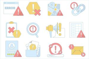 A collection of warning icons. Found an error, Beware, caution warning, danger, error diagnosis. warning on the computer. etc. vector