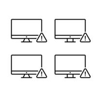 Computer error icon set in line style. Warning sign on PC screen symbol vector