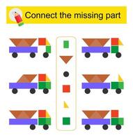 Connect the missing part. Cartoon truck vector