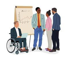 Diverse business team near flip chart with data vector