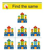 Puzzle game for kids. Task for development of attention and logic. Need to find same group of cartoon castle. vector