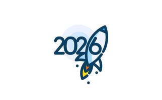 Rocket Launch 2026 Countdown, Space Mission Symbol. Interplanetary Travel and Future Colonization Concepts. Ideal for Tech and Space Innovations. Cartoon Illustration. vector