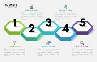 Hexagonal infographic design template with 5 steps or options vector