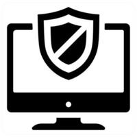 Secured Computer icon concept in black color vector