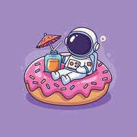 Astronaut on donut with drink vector