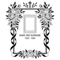 A black and white floral frame with a cross and a name vector