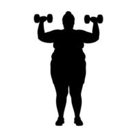 Overweight woman lifting dumbbells silhouette illustration vector
