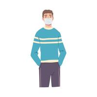 Man in Protective Mask, Protection from Virus Outbreak, Pandemic Prevention Concept Cartoon Style Illustration vector