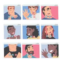 People Talking to Each Other on Computer Screen Set, Friends or Colleagues Having Conference Calls, People Working from Home, Social Distancing Concept Illustration vector