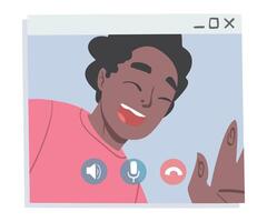 Happy Smiling Man Having Call, Guy Chatting Online with his Friends, Working from Home, Social Distancing Concept Illustration vector