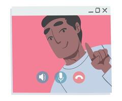 Cheerful Man Having Call, Guy Chatting Online with his Friends, Working from Home, Social Distancing Illustration vector