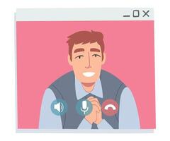 Businessman Having Call, People Talking to Each Other on Computer Screen, Person Working from Home, Social Distancing Concept Illustration vector