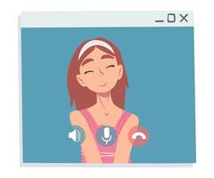 Girl Having Call, People Talking to Each Other on Computer Screen, Working from Home, Social Distancing Illustration vector