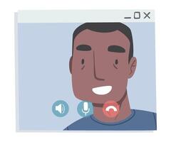 Smiling Man Having Conference Call, African American Man Chatting Online, Working from Home, Social Distancing Concept Illustration vector