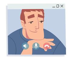 Young Man Having Call, Person Chatting Online, Working from Home, Social Distancing Concept Illustration vector
