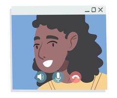 Smiling African American Girl Having Call, People Talking to Each Other on Computer Screen, Conference Call, Working from Home, Social Distancing Illustration vector