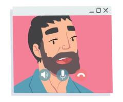 Bearded Man Having Call, People Talking to Each Other on Computer Screen, Conference Call, Working from Home, Social Distancing Illustration vector