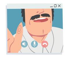 Man Having Call, Mustached Man Chatting Online, Working from Home, Social Distancing Concept Illustration vector