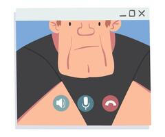 Mature Man Having Call, People Talking to Each Other on Computer Screen, Conference Call, Man Working from Home, Social Distancing Illustration vector