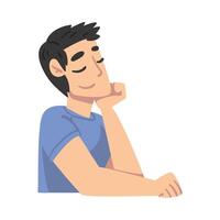 Cheerful Young Man Thinking up an Idea, Man Relaxing and Dreaming about Something Cartoon Style Illustration vector