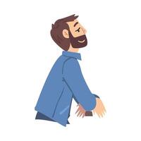Bearded Man Sitting at the Desk and Thinking up an Idea, Man Relaxing and Dreaming about Something Cartoon Style Illustration vector