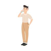 Man Drinking Clean Water from Plastic Bottle, Guy Quenching Thirst Cartoon Style Illustration vector