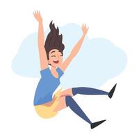 Smiling Girl Flying in the Sky, Happy Person Dreaming, Striving for Success Cartoon Style Illustration vector